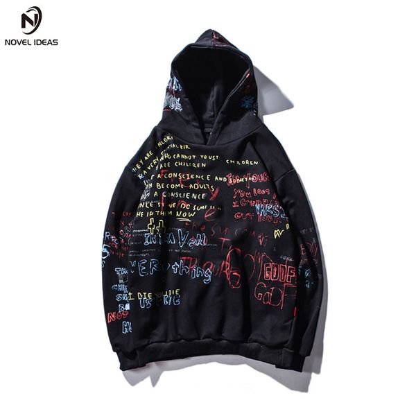 

graffiti hoodies mens autumn casual pullover sweats hip hop hoodie male fashion skateboards sweatshirts us size, Black