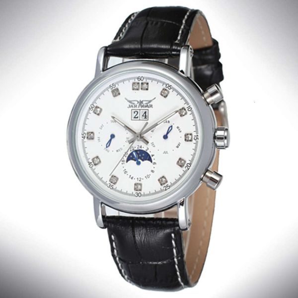 

shanghai fully 349 jargar winner movement automatic mechanical watch men's multifunctional business leather watch uqth, Slivery;brown