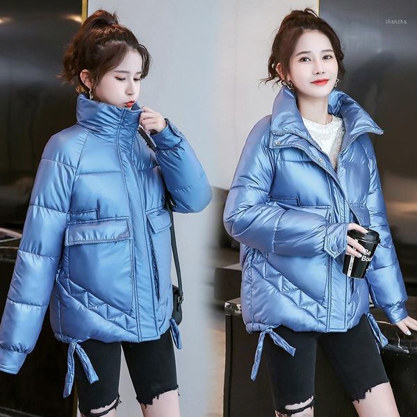 

winter new shiny cotton-padded jacket women short korean loose large-size cotton-padded jacket thickened student1, Black