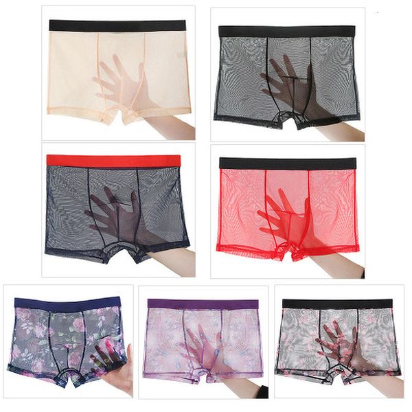 

men's boxers ultra-thin under breathable panties comfort solid net big size underwear men boxer, Black;white