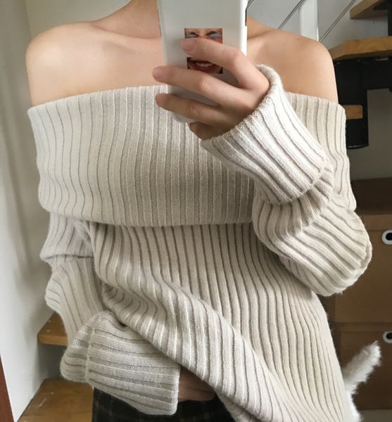 

women sweaters and pullovers blusas de inverno feminina 2020 new women's sweater loose word collar long sleeve knit single size h1211, White;black