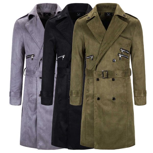 

autumn new men's leisure long windbreaker large woolen coat, Tan;black