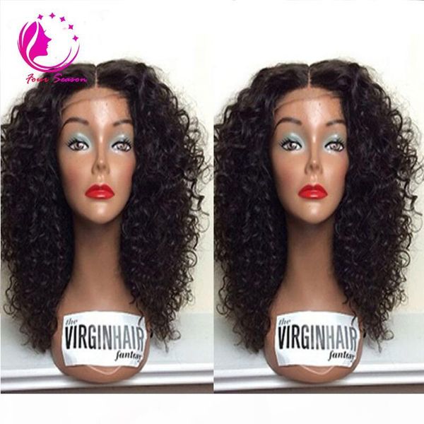 

grade virgin full lace human hair short curly wig glueless human hair lace front bob wigs for black women bleached knots baby hair, Black;brown