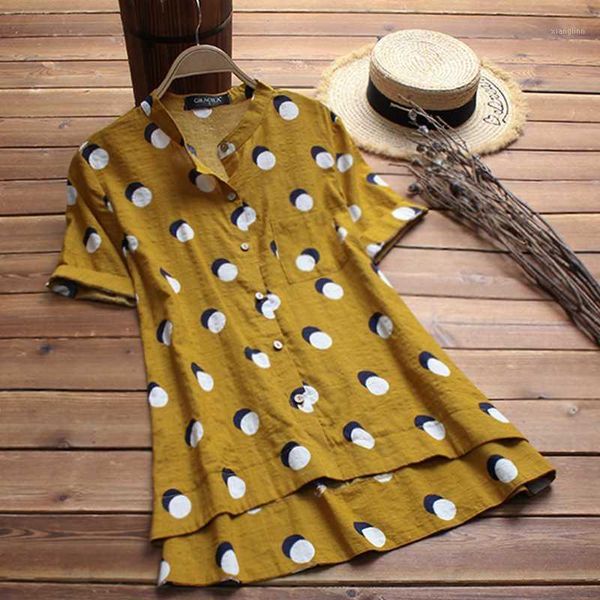 

polka dot blouse 2020 women 's summer short sleeve shirts female asymmetric hem casual blusas mujer work shirt plus size1, White