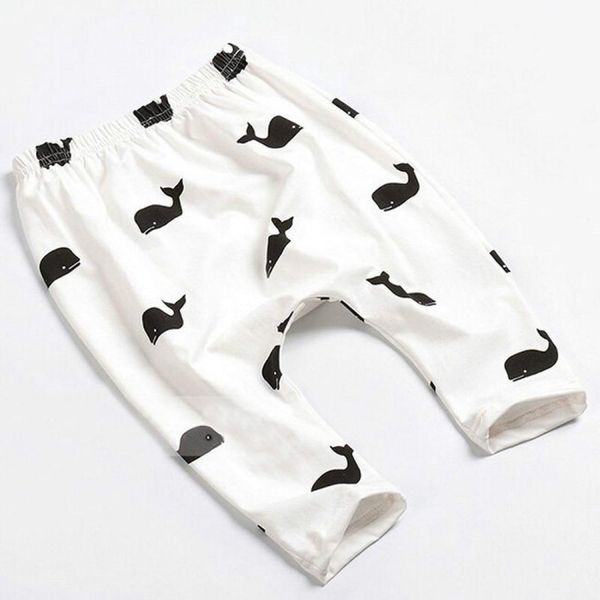 

children whale print pattern elastic waist cotton trousers sizel, Black;white