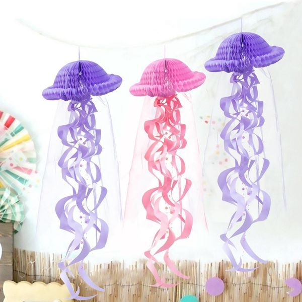 

1pc honeycomb jellyfish pendant party baby shower decoration mermaid paper ornament birthday decor supplies