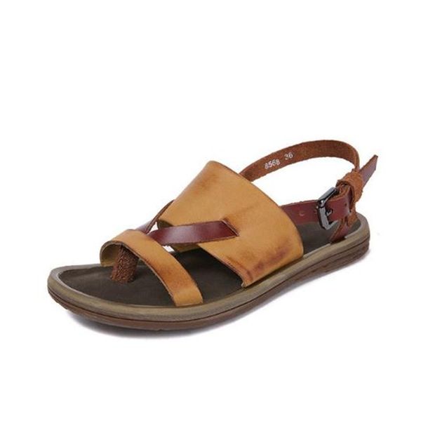 

2019 spring and summer new casual retro personality women's sandals leather soft bottom shoes flat slippers women's shoes 0928, Black