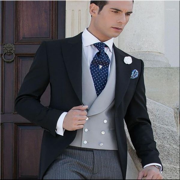 

2020 latest design black italian men morning suit custom made groom prom slim fit suit tuxedo terno vestidos 3 piece set1, White;black