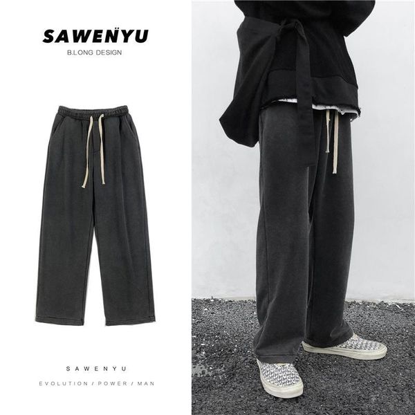 

2020 fashionable korean clothes home casual pants men's loose straight leg pants kpop sweatpants streetwear sport male1, Black