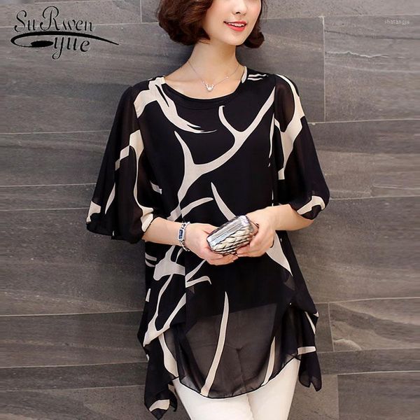 

new 2019 summer short sleeve women's clothing fashion plus size 5xl chiffon women blouse shirt loose woemn's blusas 60a 301, White