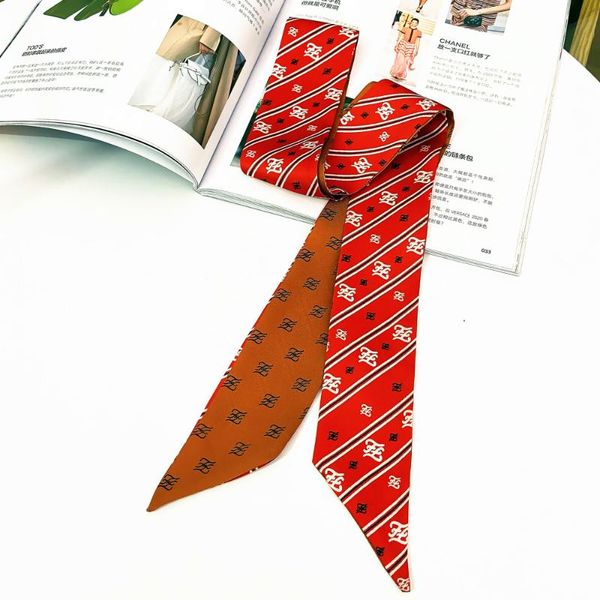

120*5cm new style simple all-match silk scarf women tied bag handle silk scarf small ribbon small neckerchief, Blue;gray