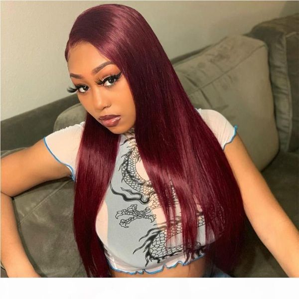 

burgundy red 13x6 lace front human hair wig with baby hair 180 density straight 99j colored pre plucked human wigs nabeauty, Black;brown