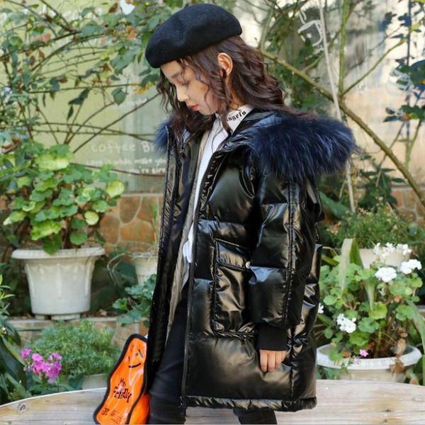 

down coat brand children thicken 100% white duck jackets 2021 winter warm coats girls real fur collar outerwear kids ws1194, Blue;gray