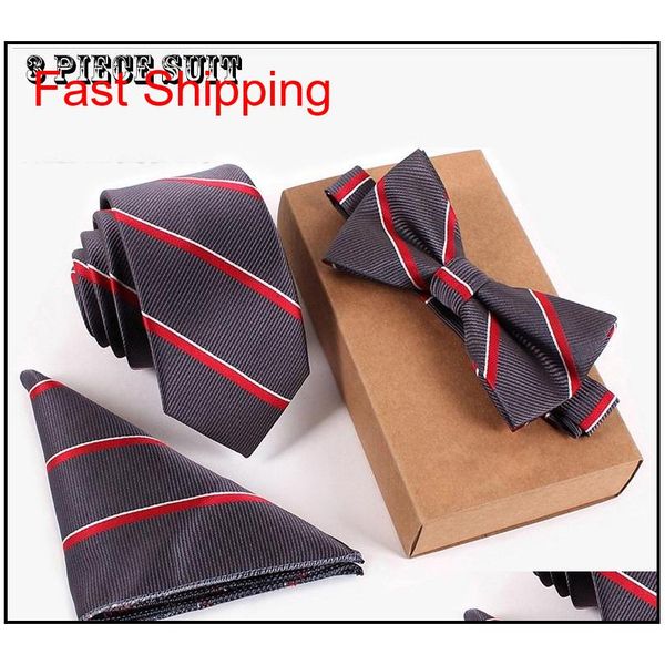 

new arrival fashion men's women's skinny embroidered plain satin polyester silk tie necktie neck ties bow tie hanky qylzuu bdefash, Black;blue