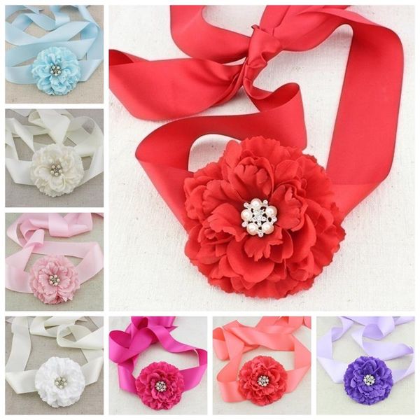 

belts fabric peony flower with pearl button sashes belt women's maternity sash girl waistband wedding bridal, Black;brown