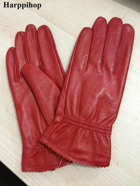 

five fingers gloves 2021 women' genuine leather red sheepskin autumn and winter fashion female windproof thin lining, Blue;gray