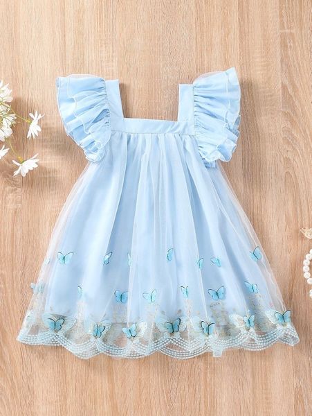 

toddler girls butterfly embroidery mesh overlay dress she, Red;yellow