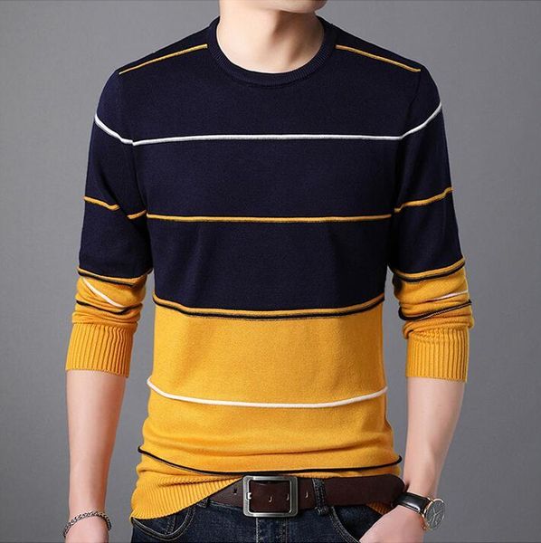 

men's sweaters striped and pullovers men long sleeve knitted sweater homme winter o neck warm coats, White;black