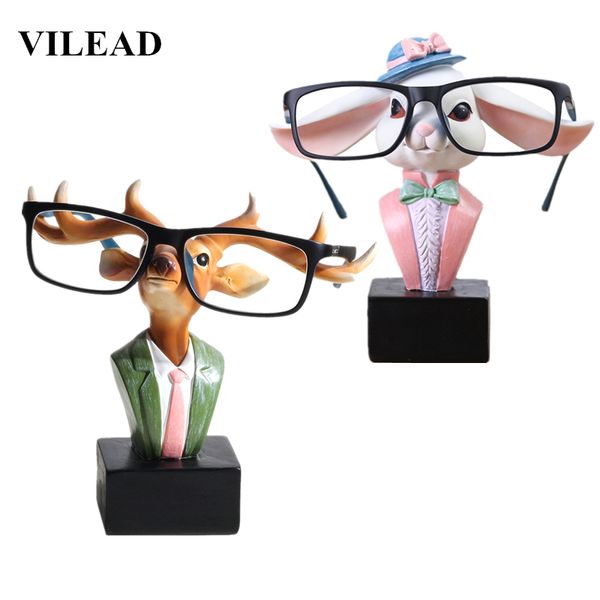 VILEAD 6 ''Resina Coniglio Cervo Occhiali Staffa Figurine Animali creativi Occhiali Stand Ornamento Alce Renna Modello Home Decor Regalo T200703