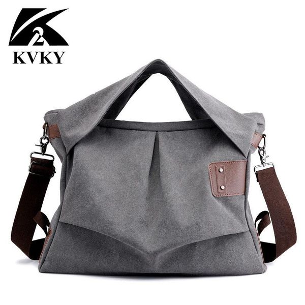 

kvky new solid color big capacity lady hand bag new brand vintage shoulder cross body bag casual handle big canvas