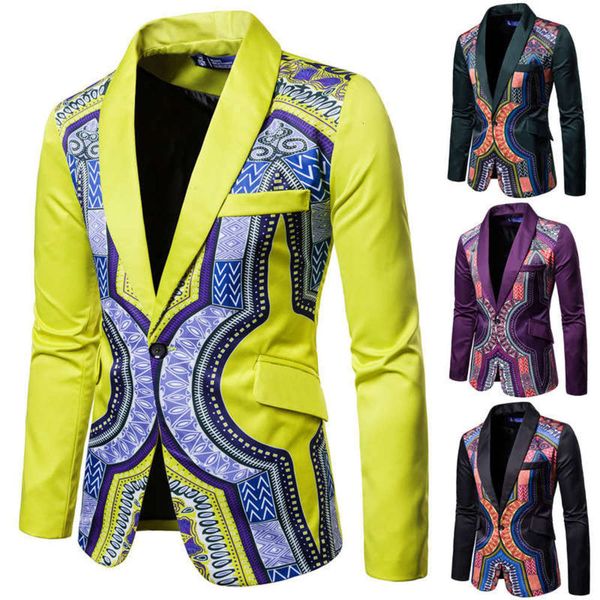 

one national autumn button new style men's print slim fit european personalized suit coat, White;black