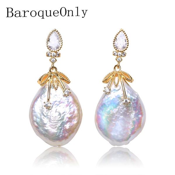 

baroqueonly jewelry crysta natural freshwater pearl drop earrings ins celi*e style pearl buttons gifts for woman eaq, Silver