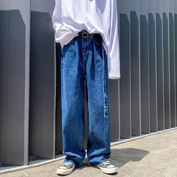 

2020 осень новая молодежь мода сыпучие большой размер сплошной цвет мужские джинсы мода повседневная straight зачистке брюки blue -3xl