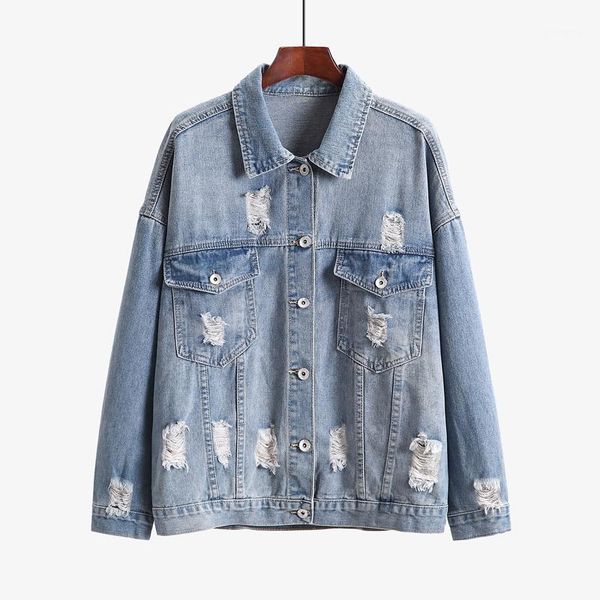 

2019 autumn new water wash hole denim jacket 4xl1, Black;brown