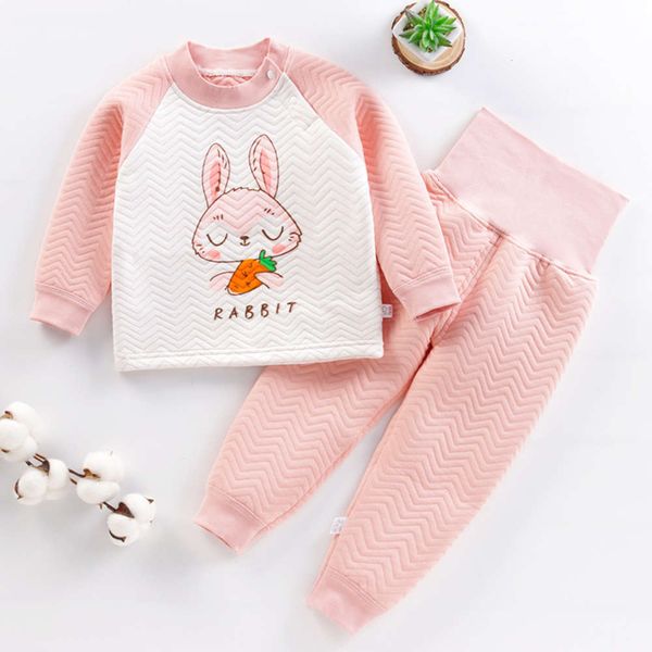 

children's warm set boys' padded thickened girls' underwear three layers cotton cloth autumn trousers winter, Blue;red