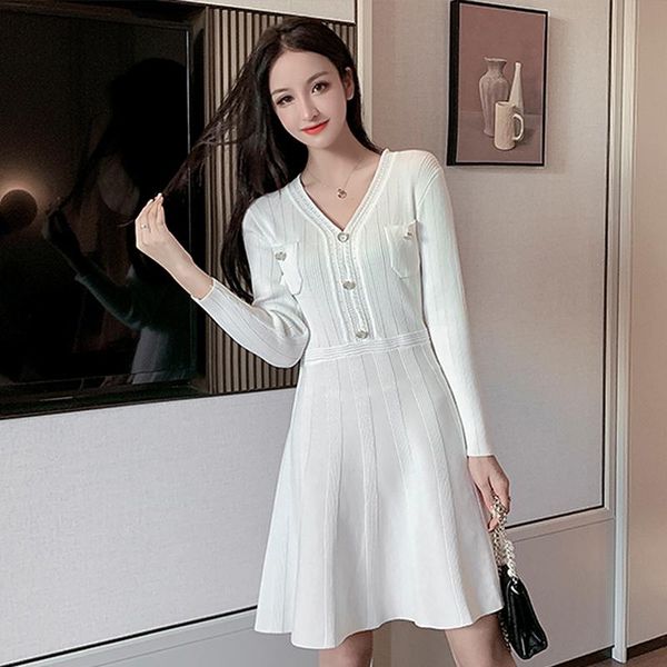 

coigarsam fashion full sleeve women one-piece dress korean new winter knitting dresses white black 90382, Black;gray