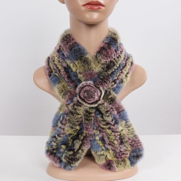 

новый русский женщин knit real rex rabbit fur scarf леди мода цветочные шерсти кролика rex глушители горячая зима теплая натурального меха ш, Blue;gray