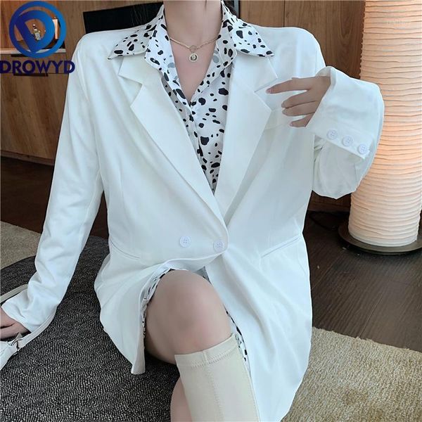 

women white blazers 2021 fashion lady office work suit pockets jackets coat casual loose long sleeve double breasted blazer1, White;black