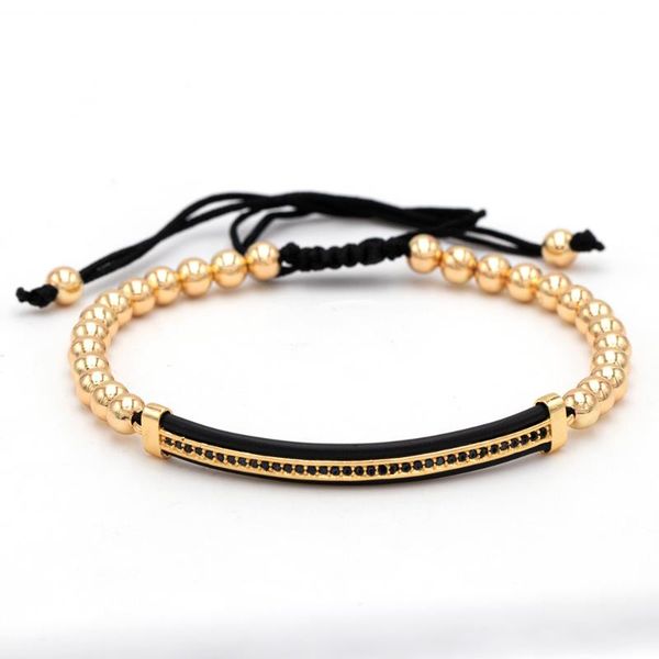 

charm bracelets fashion jewelry copper beads micro pave black cz double long tube watch protector macrame rope bracelet men pulseira masculi, Golden;silver