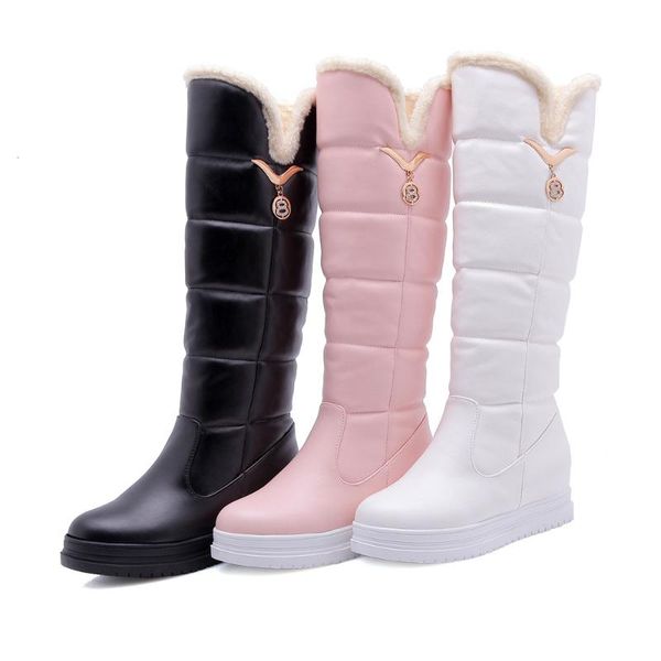 

busy girlrussia winter boots women warm knee high boots round toe down fur ladies fashion thigh snow shoes combat, Black