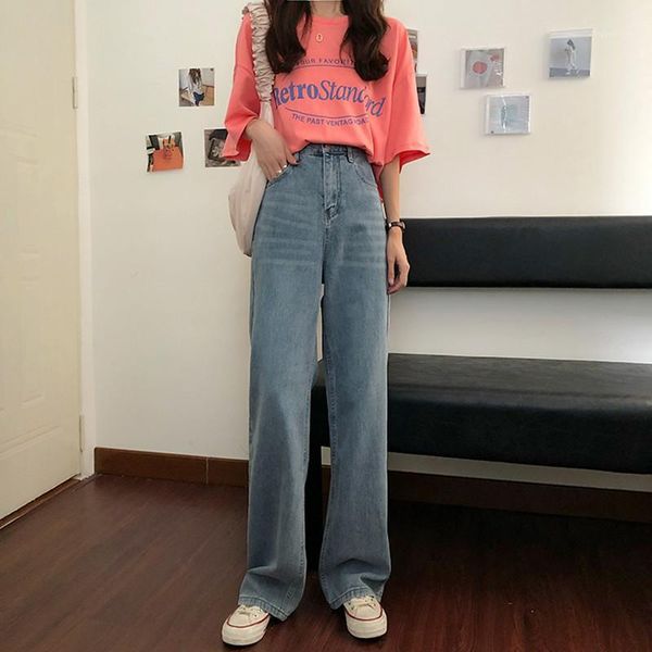 

s-xl summer korean style loose women long denim pants high waist straight jeans for womens (72769)1, Blue