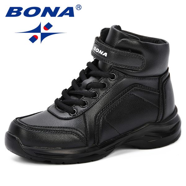 

bona new autumn fashion children synthetic kids boots boys walking shoes flats with high upper warmth sports sneakers, Black;grey