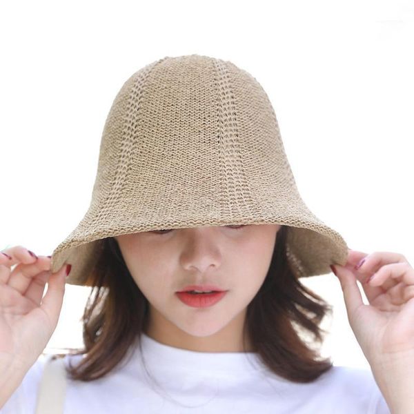 

Cotton Knit Khaki Bucket Hat Women Hollow Men Summer Panama Hat Casual Solid Adult Outdoor Foldable Summer Fishing Beach1, Blue;gray
