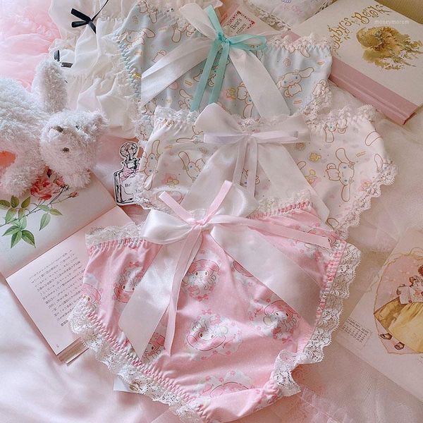 

women's panties japanese soft girl cute lolita girl's ribbon bow big ear underwear1, Black;pink