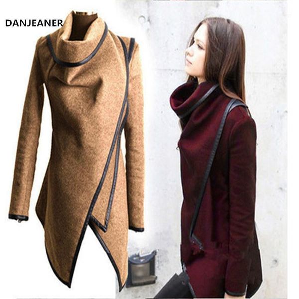 

danjeaner casaco feminino 2019 women woolen trench coat casual long sleeve s-4xl long coat windbreaker solid for winter1, Black