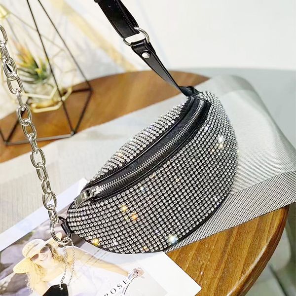 

2020 new flash diamond full diamond waist bag full diamond flash full bag bag crossbody chain womens chest f