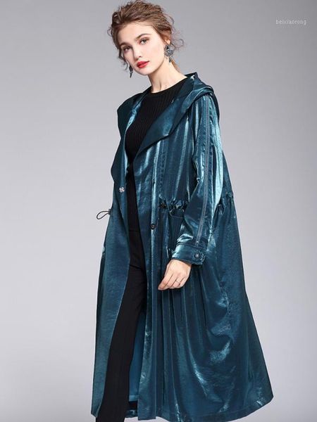 

trench coats 2020 autumn winter new hooded loose large size long sleeved windbreaker women's fashion streetwear solid1, Tan;black