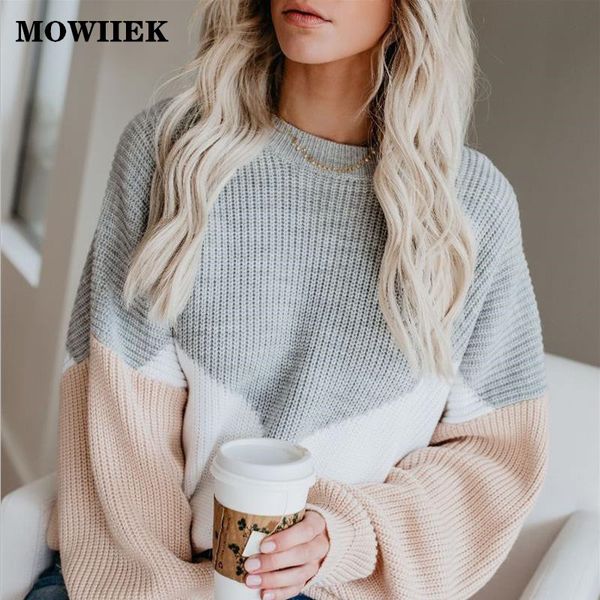 

casual 2020 autumn winter color block striped sweater loose knitted sweater women jumpers long sleeve female pullovers sweaters, White;black