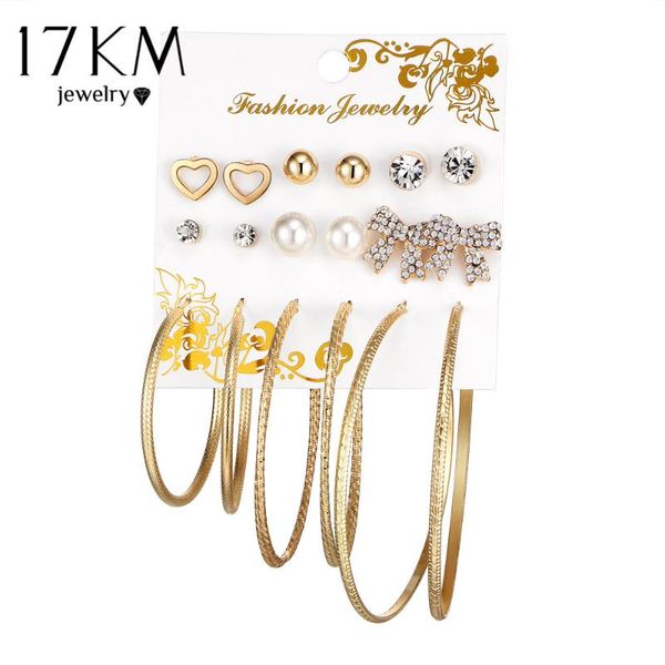 

17km new oversize butterfly earring set for women punk simulated pearl crystal heart stud earrings party jewelry brincos 2021, Golden;silver