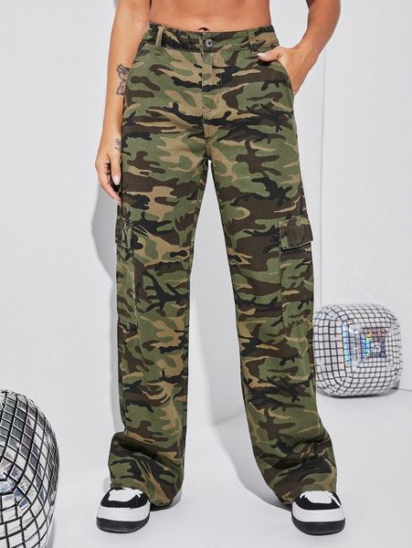 

camo print flap pocket cargo jeans s1lo#, Blue