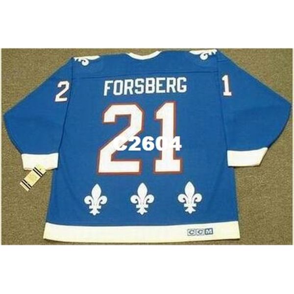 Männer # 21 PETER FORSBERG Quebec Nordiques 1994 CCM Vintage RETRO Home Hockey Jersey oder benutzerdefinierte Name oder Nummer Retro Jersey