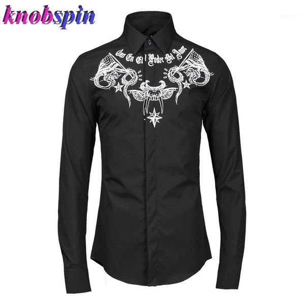 

europe fashion print shirt men 2019 long sleeve brand clothing mens camisa 80% cotton slim casual shirts male1, White;black