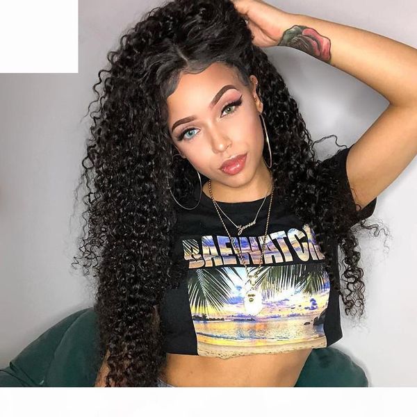 

loose curly short 13x4lace front human hair wigs pre plucked brazilianremy hair frontal wig for black women deep wave, Black;brown