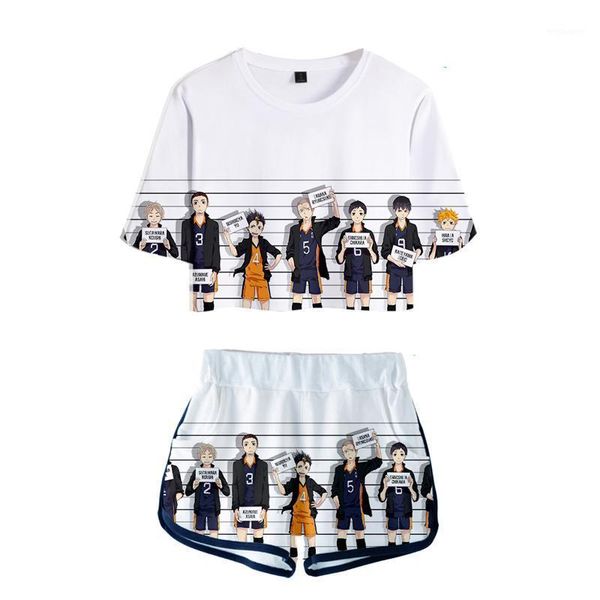 

2020 new anime haikyuu summer two pieces sets women fashion clothes girl harajuku tracksuit t-shirts and shorts1, Gray