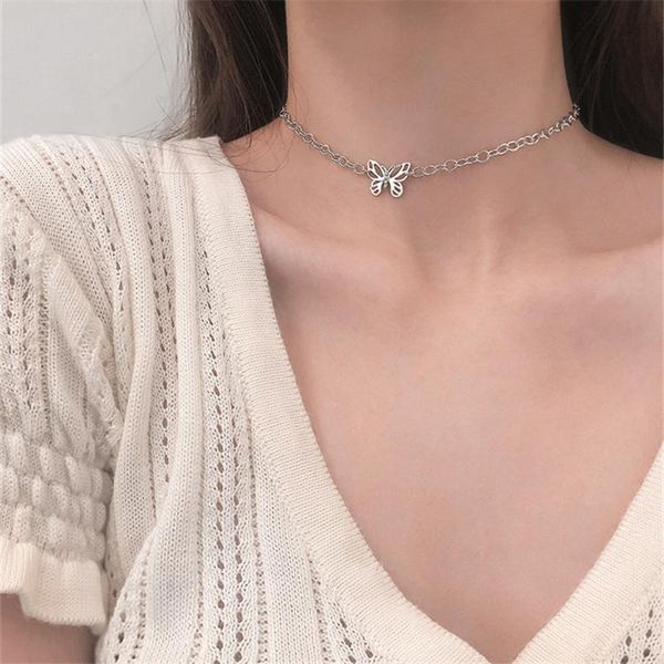 

sjtit-105 female fashion 925 sterling silver necklace for women jewelry trendy hollow butterfly pendant necklace girl choker
