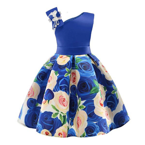 

girls' new bow summer satin flower print princs drs, Red;yellow